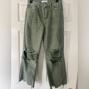 Vervet Jeans Size 26W Olive Green 90’s Vintage frayed jeans soft preowned